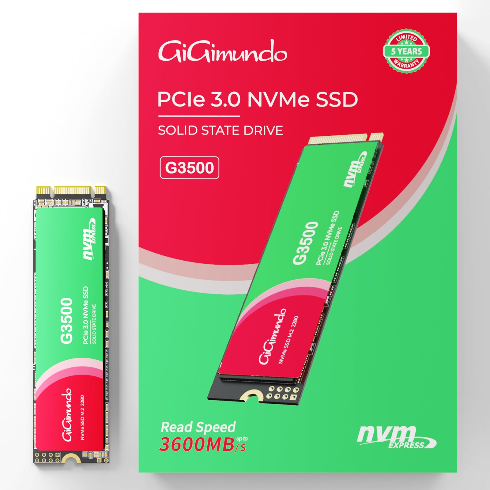 GiGimundo G3500 M.2 PCIe Gen 3.0x4 NVMe SSD 2280 - Super High Performance for PC System Installation