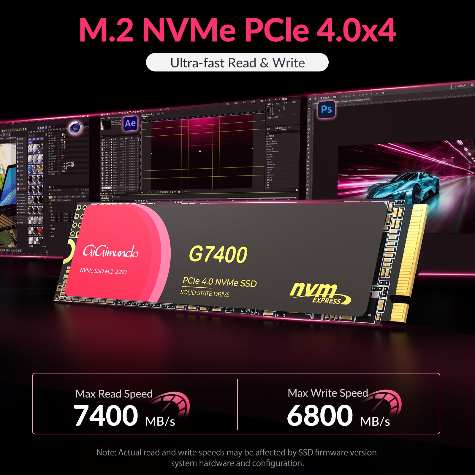 GiGimundo G7400 SSD NVMe PCIe Gen4.0x4 3D NAND with HMB/SLC Buffer Technology/Trim Function