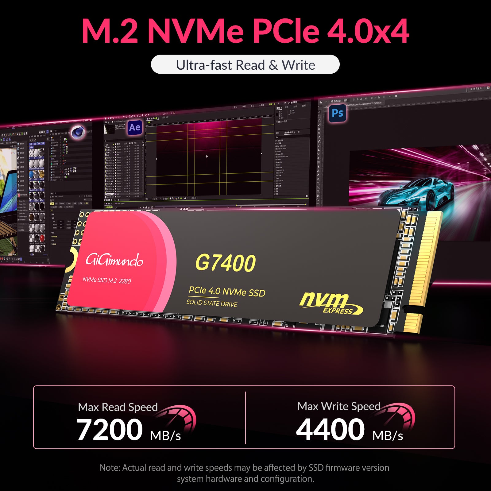 GiGimundo G7400 SSD NVMe PCIe Gen4.0x4 3D NAND with HMB/SLC Buffer Technology/Trim Function