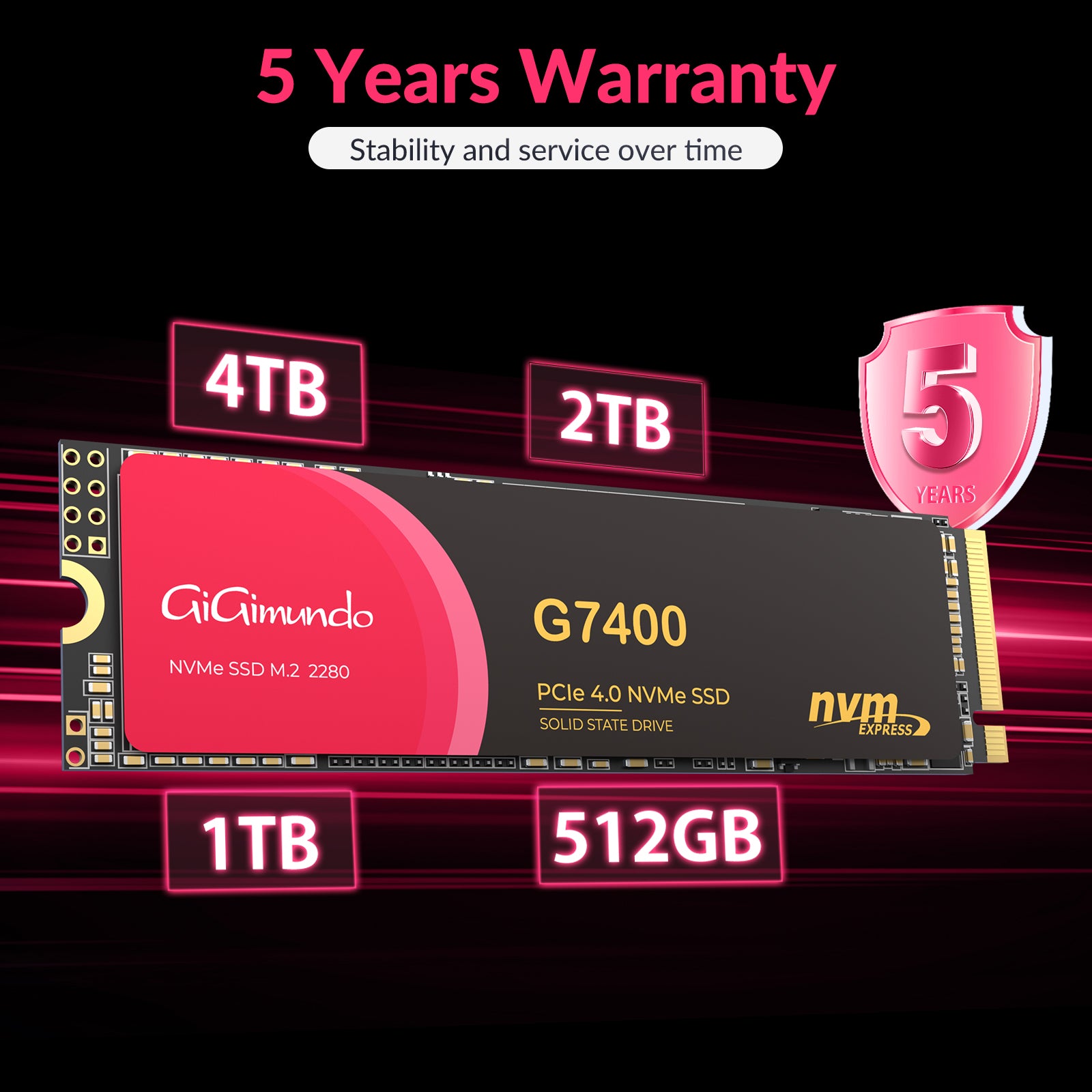 GiGimundo G7400 SSD NVMe PCIe Gen4.0x4 3D NAND with HMB/SLC Buffer Technology/Trim Function